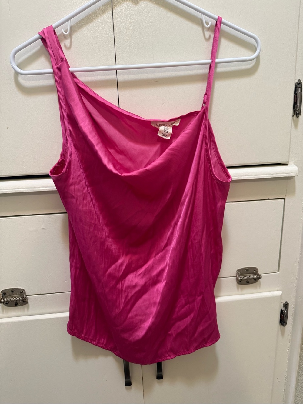 Satin Cowl Neck Tank Top in Fuchsia